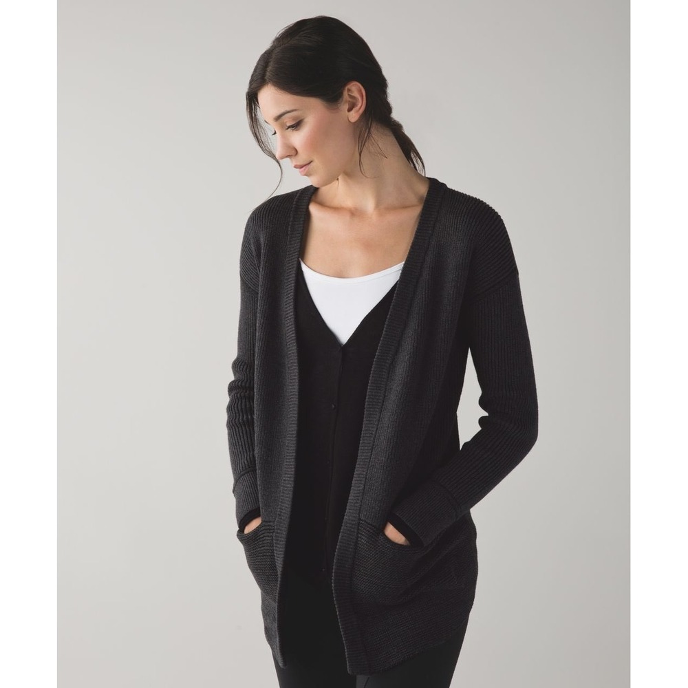 Lululemon Vestiges Cardigan Charcoal Gray Ribbed Knit Open Front Sweater Size 8